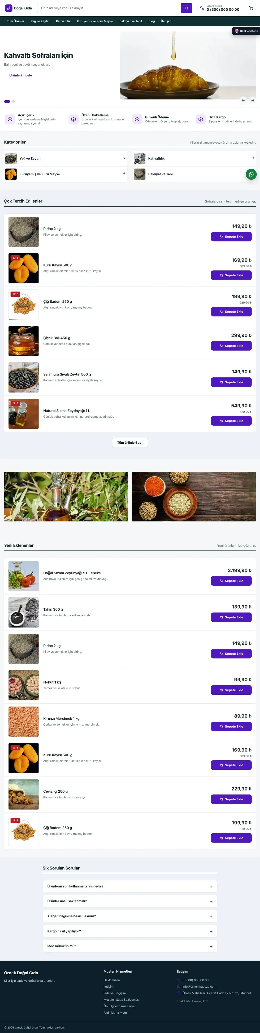 Gıda ve Organik için Liste Petrol Mor – Gıda ve Organik E-ticaret Sitesi ana sayfa görünümü