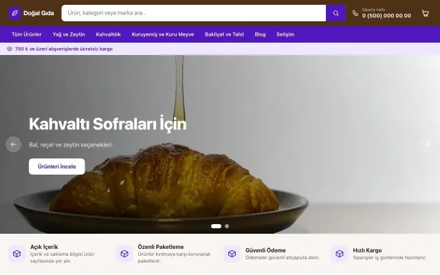 Market Kahve Mor – Gıda ve Organik E-ticaret Sitesi ana sayfa görünümü