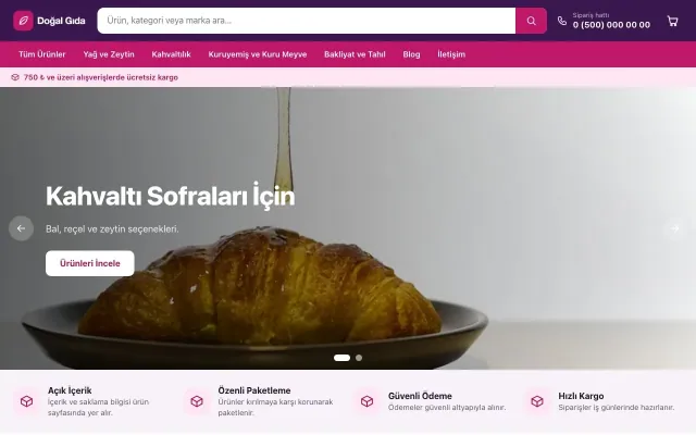 Market Mor Pembe – Gıda ve Organik E-ticaret Sitesi ana sayfa görünümü