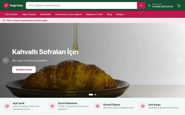 Market Yeşil Pembe – Gıda ve Organik E-ticaret Sitesi ana sayfa görünümü