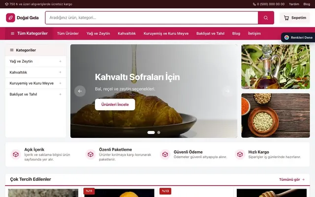 Gıda ve Organik için Pazar Yeri Bordo Pembe – Gıda ve Organik E-ticaret Sitesi ana sayfa görünümü