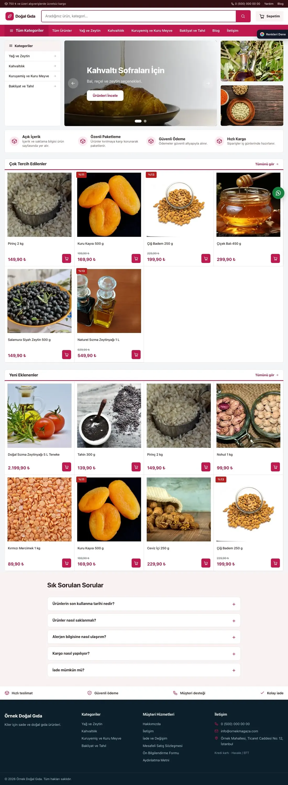 Gıda ve Organik için Pazar Yeri Bordo Pembe – Gıda ve Organik E-ticaret Sitesi ana sayfa görünümü