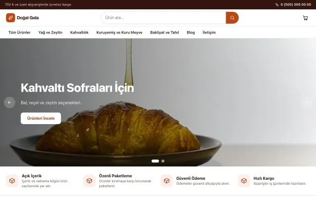 Vitrin Bordo Turuncu – Gıda ve Organik E-ticaret Sitesi ana sayfa görünümü