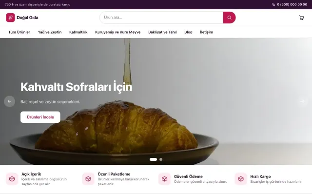 Vitrin Mor Pembe – Gıda ve Organik E-ticaret Sitesi ana sayfa görünümü