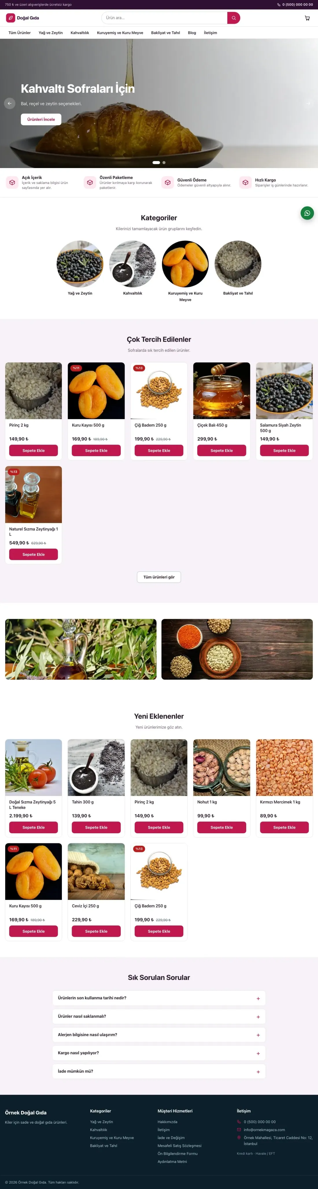 Vitrin Mor Pembe – Gıda ve Organik E-ticaret Sitesi ana sayfa görünümü