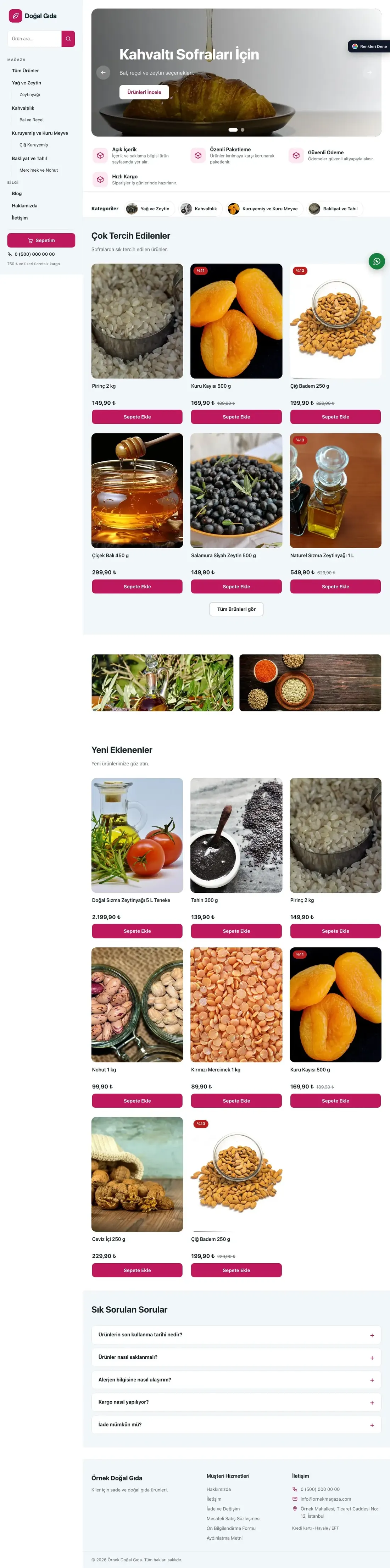 Gıda ve Organik için Yan Menü Mavi Pembe – Gıda ve Organik E-ticaret Sitesi ana sayfa görünümü