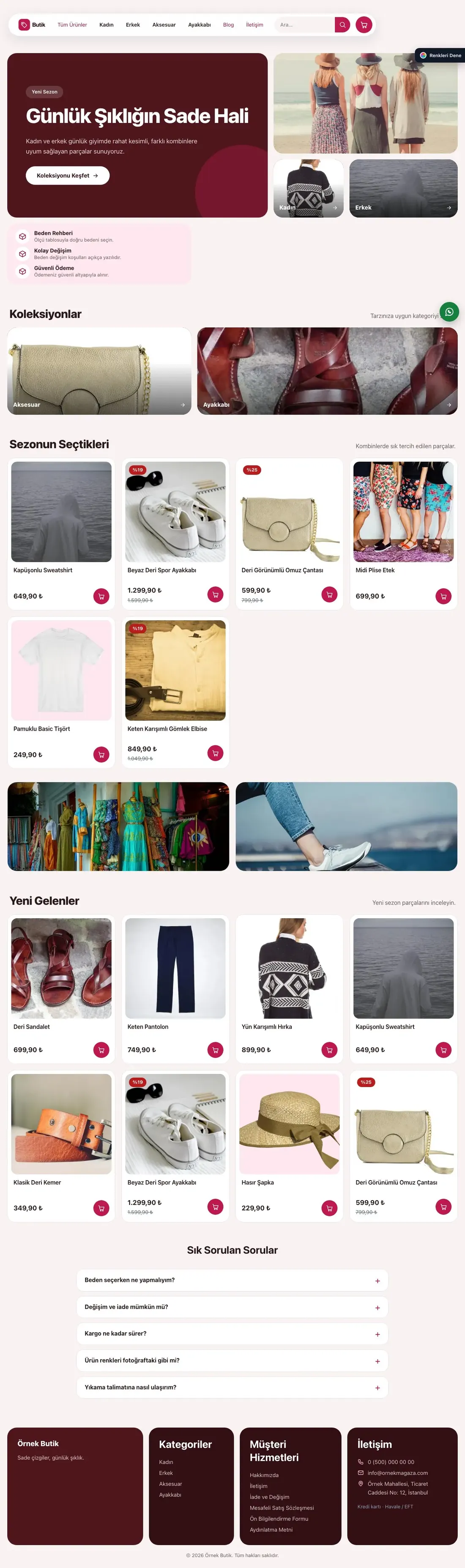 Giyim ve Butik için Bento Bordo Pembe – Giyim ve Butik E-ticaret Sitesi ana sayfa görünümü
