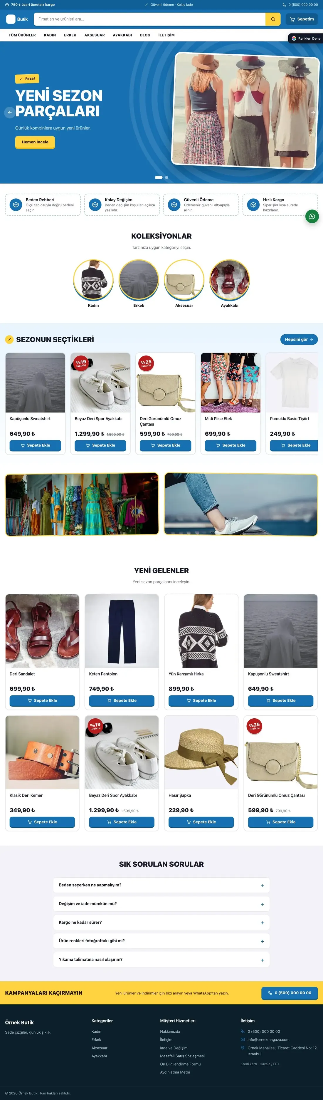 Giyim ve Butik için Kampanya Lacivert Mavi – Giyim ve Butik E-ticaret Sitesi ana sayfa görünümü