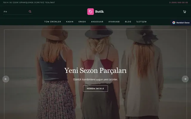 Giyim ve Butik için Koyu Lüks Petrol Pembe – Giyim ve Butik E-ticaret Sitesi ana sayfa görünümü