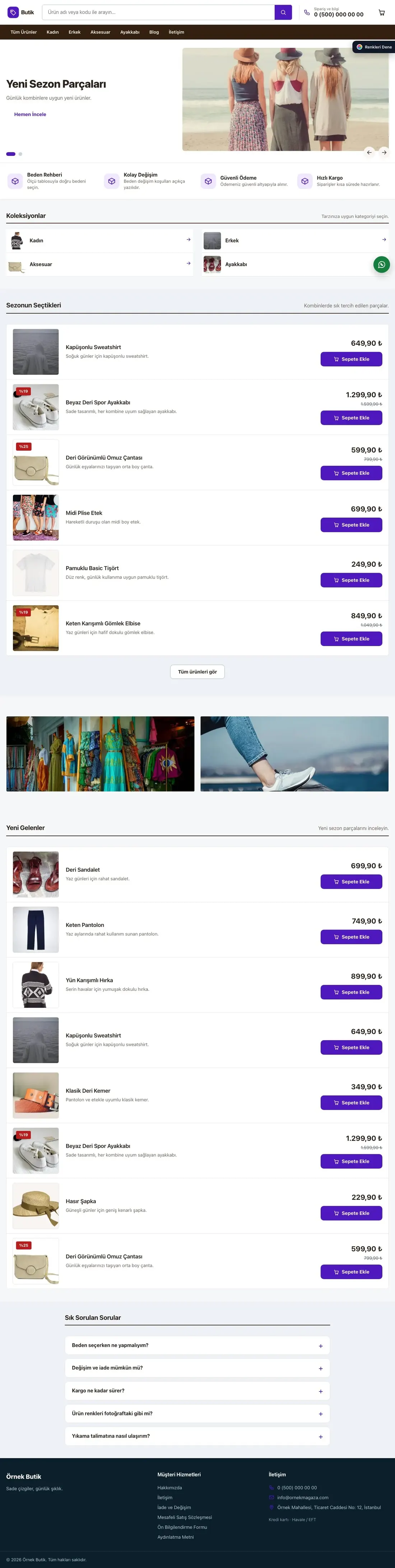 Giyim ve Butik için Liste Kahve Mor – Giyim ve Butik E-ticaret Sitesi ana sayfa görünümü