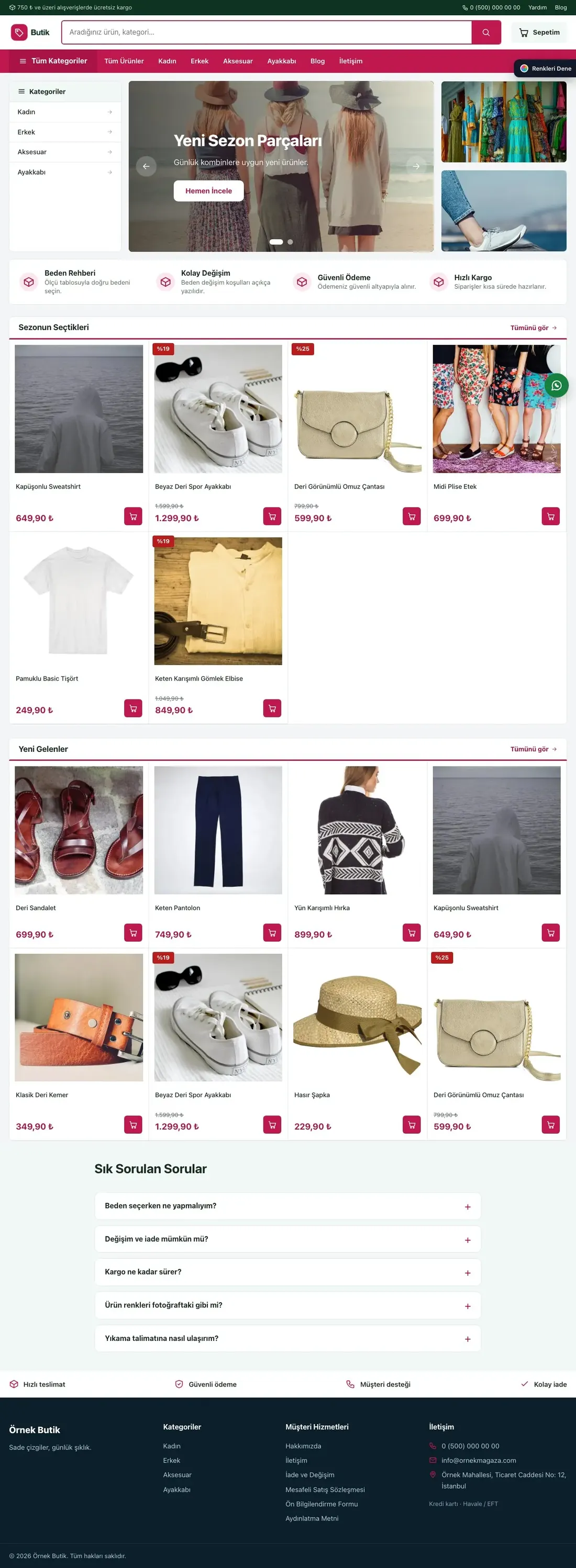 Giyim ve Butik için Pazar Yeri Yeşil Pembe – Giyim ve Butik E-ticaret Sitesi ana sayfa görünümü