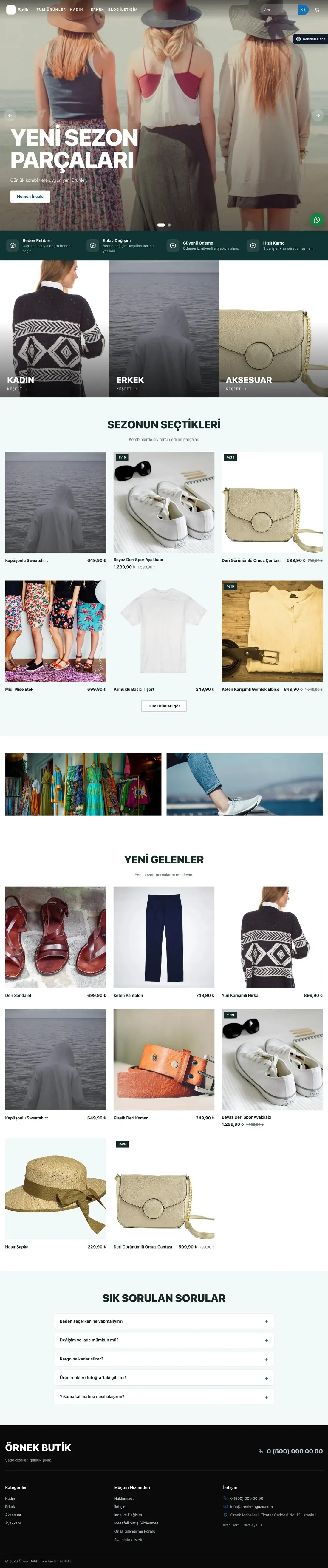 Giyim ve Butik için Sahne Petrol Mavi – Giyim ve Butik E-ticaret Sitesi ana sayfa görünümü