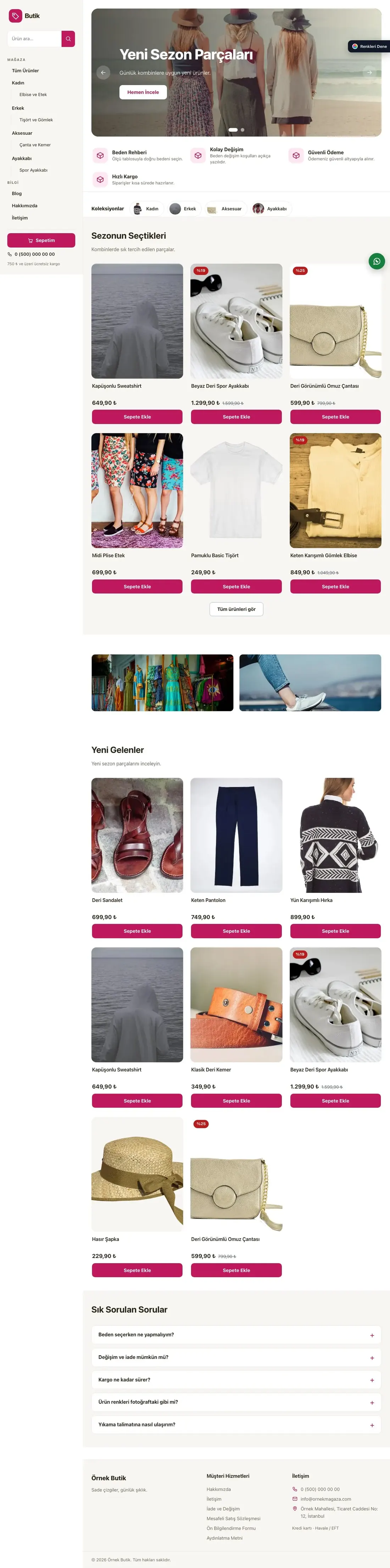 Giyim ve Butik için Yan Menü Kahve Pembe – Giyim ve Butik E-ticaret Sitesi ana sayfa görünümü