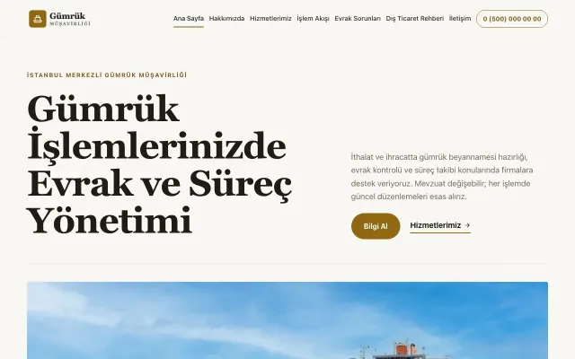 Editoryal Kahve Amber – Gümrük Müşavirliği Web Sitesi ana sayfa görünümü