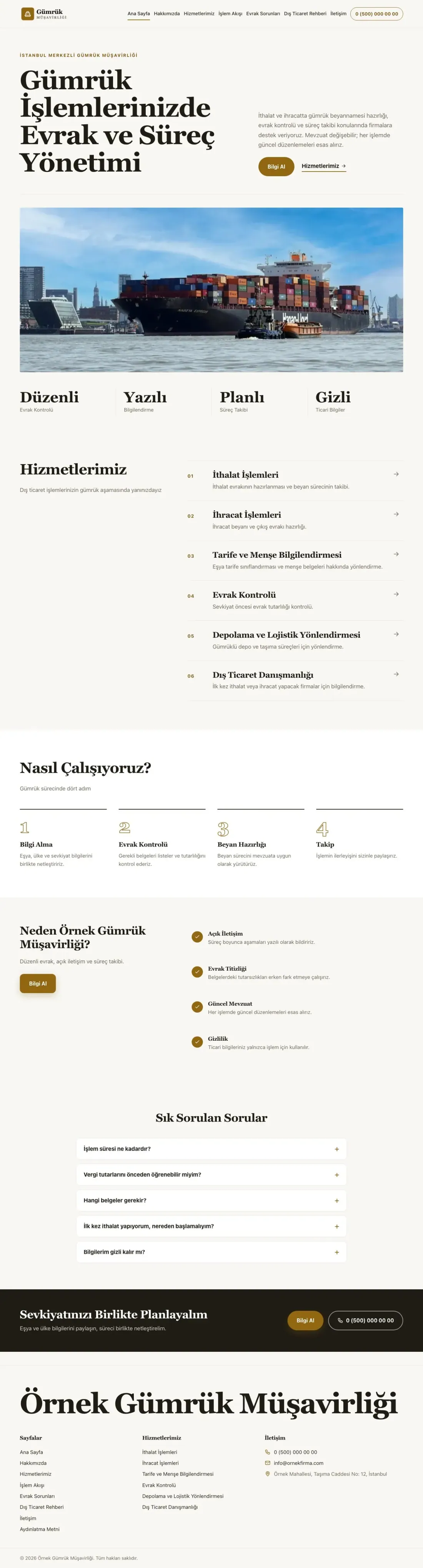 Editoryal Kahve Amber – Gümrük Müşavirliği Web Sitesi ana sayfa görünümü