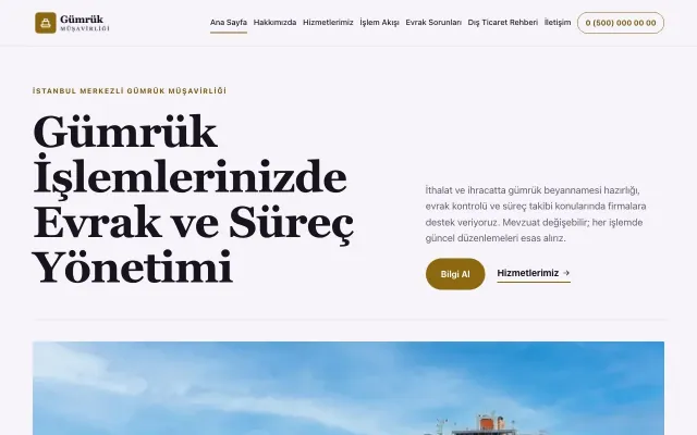Editoryal Mor Amber – Gümrük Müşavirliği Web Sitesi ana sayfa görünümü