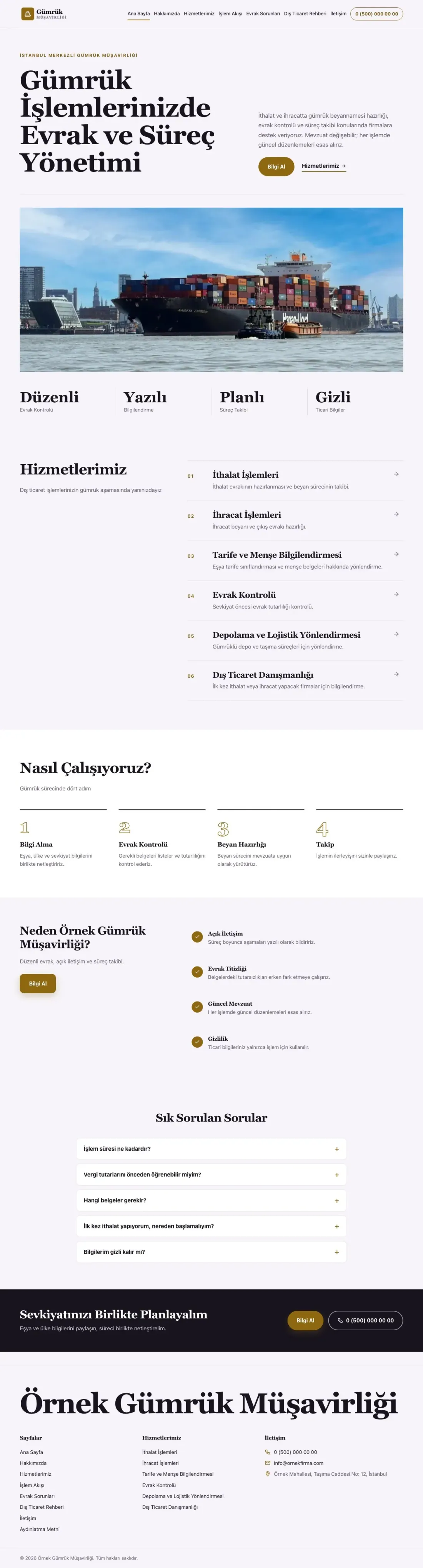 Editoryal Mor Amber – Gümrük Müşavirliği Web Sitesi ana sayfa görünümü