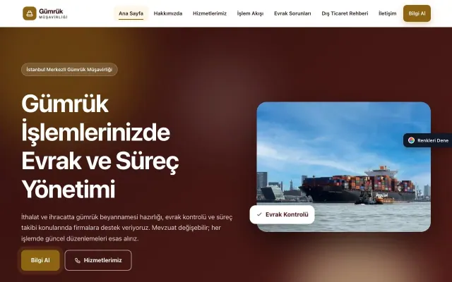 Gümrük Müşavirliği için Hareketli Bordo Amber – Gümrük Müşavirliği Web Sitesi ana sayfa görünümü