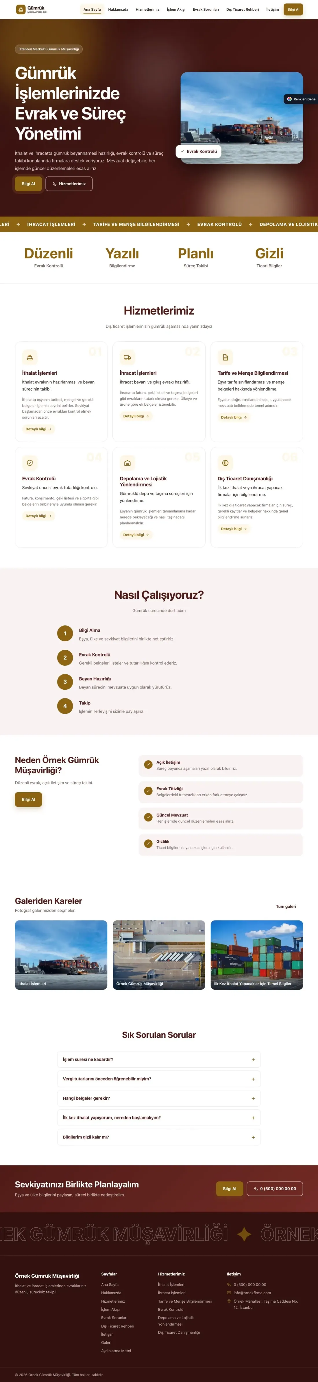 Gümrük Müşavirliği için Hareketli Bordo Amber – Gümrük Müşavirliği Web Sitesi ana sayfa görünümü