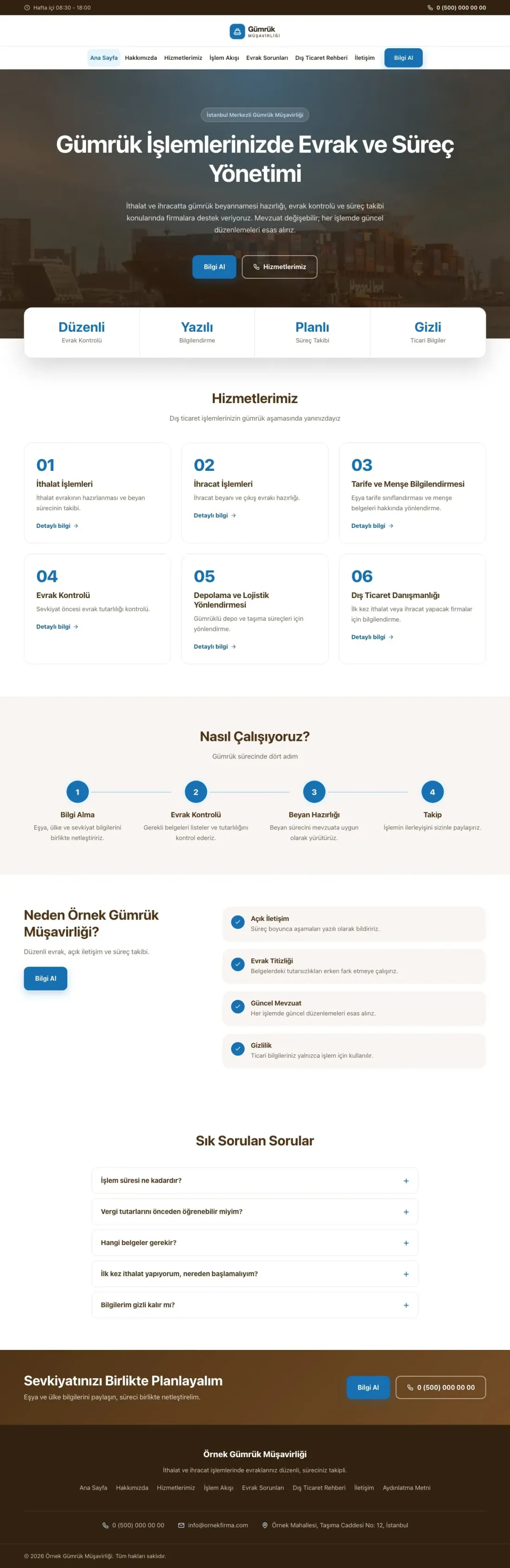 Merkez Kahve Mavi – Gümrük Müşavirliği Web Sitesi ana sayfa görünümü