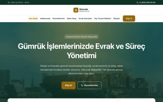 Merkez Petrol Amber – Gümrük Müşavirliği Web Sitesi ana sayfa görünümü
