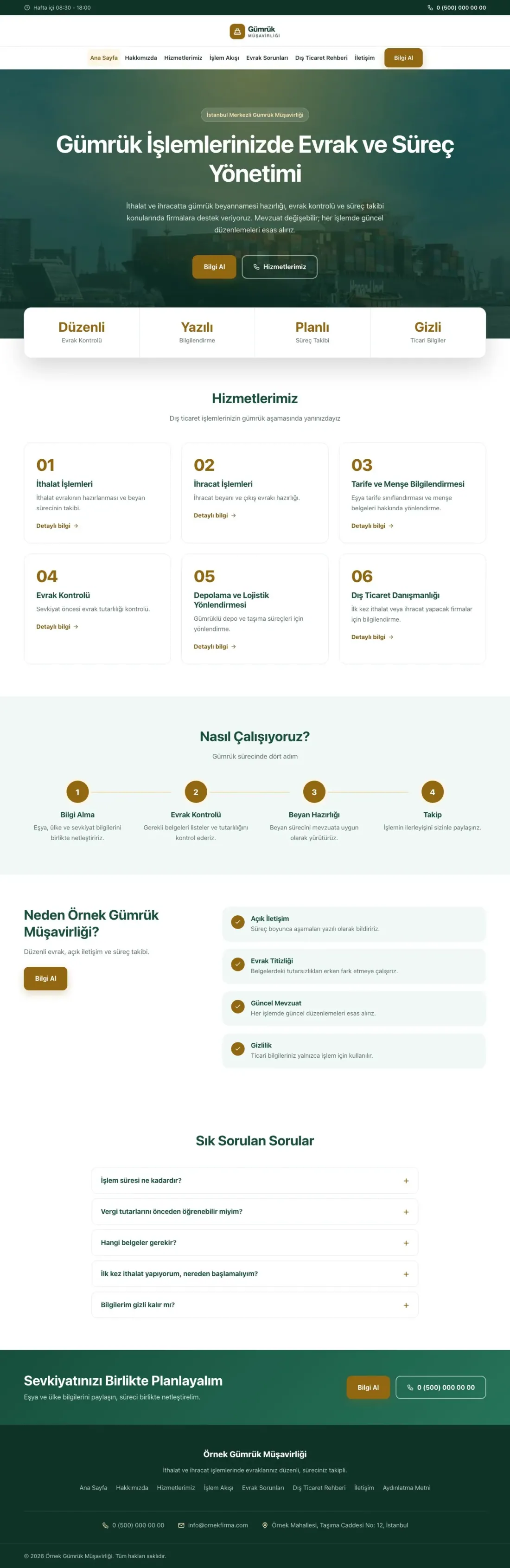 Merkez Petrol Amber – Gümrük Müşavirliği Web Sitesi ana sayfa görünümü