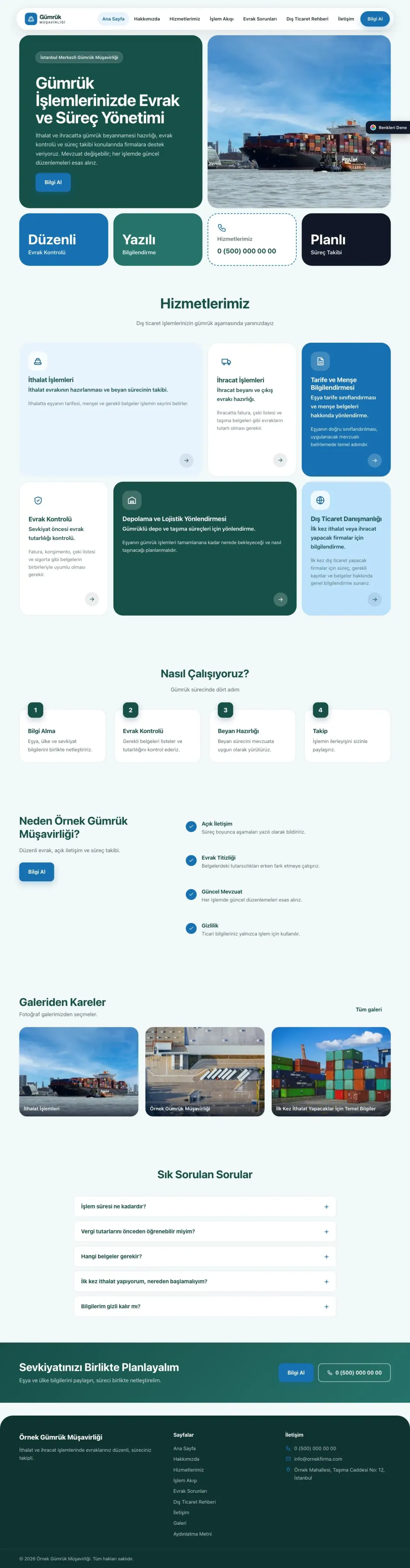 Gümrük Müşavirliği için Mozaik Petrol Mavi – Gümrük Müşavirliği Web Sitesi ana sayfa görünümü