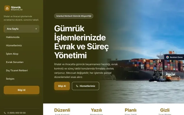 Gümrük Müşavirliği için Sol Menü Zeytin Amber – Gümrük Müşavirliği Web Sitesi ana sayfa görünümü