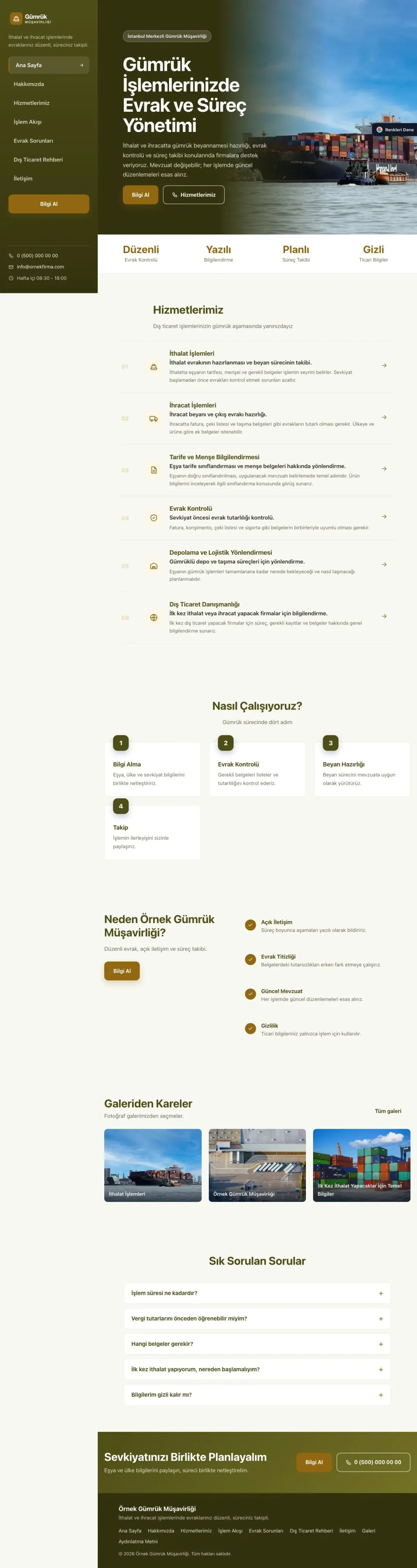Gümrük Müşavirliği için Sol Menü Zeytin Amber – Gümrük Müşavirliği Web Sitesi ana sayfa görünümü