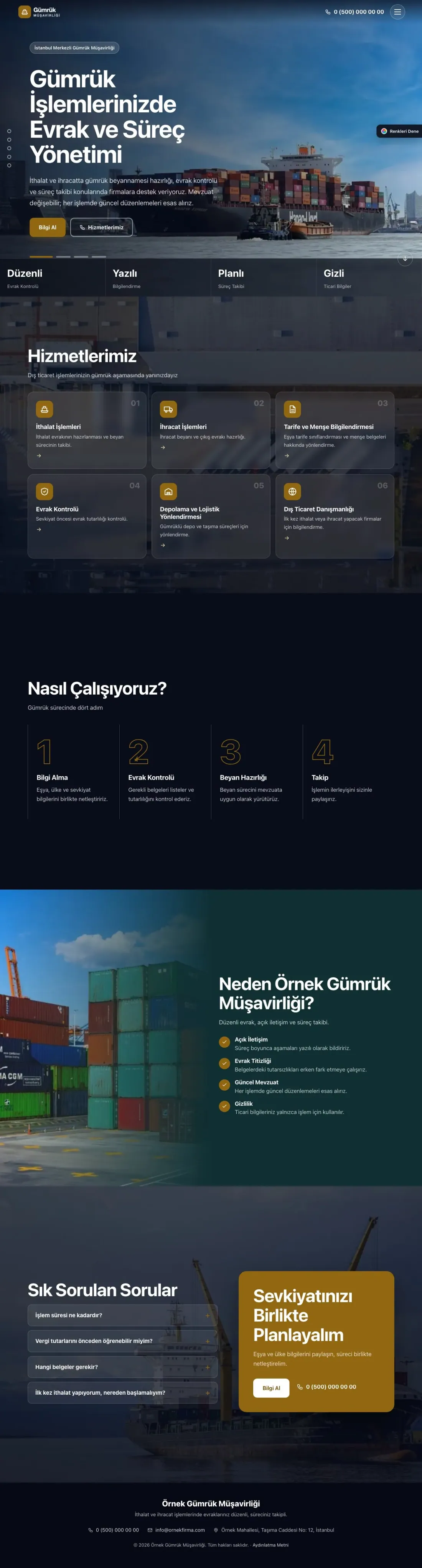 Gümrük Müşavirliği için Tam Ekran Petrol Amber – Gümrük Müşavirliği Web Sitesi ana sayfa görünümü