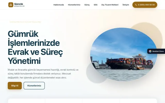Gümrük Müşavirliği için Tek Sayfa Mavi Turuncu – Gümrük Müşavirliği Web Sitesi ana sayfa görünümü