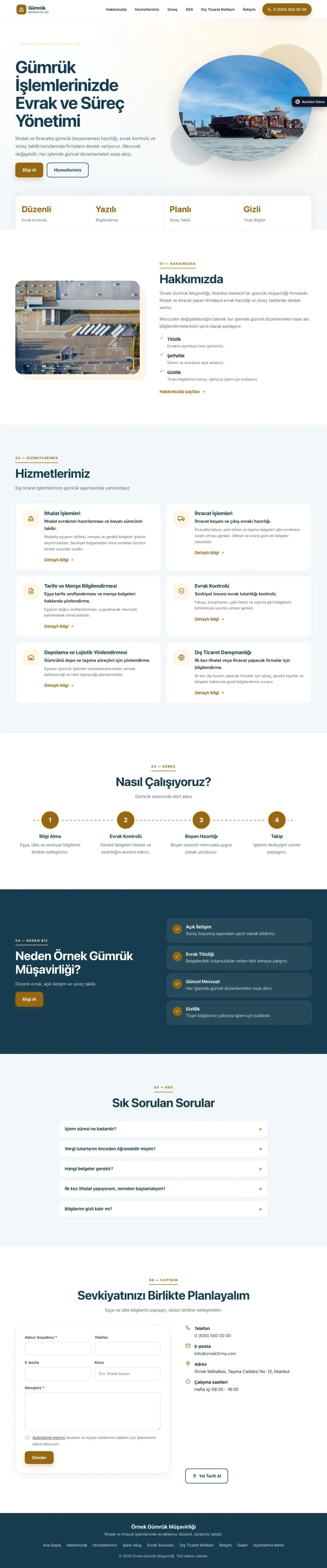 Gümrük Müşavirliği için Tek Sayfa Mavi Turuncu – Gümrük Müşavirliği Web Sitesi ana sayfa görünümü