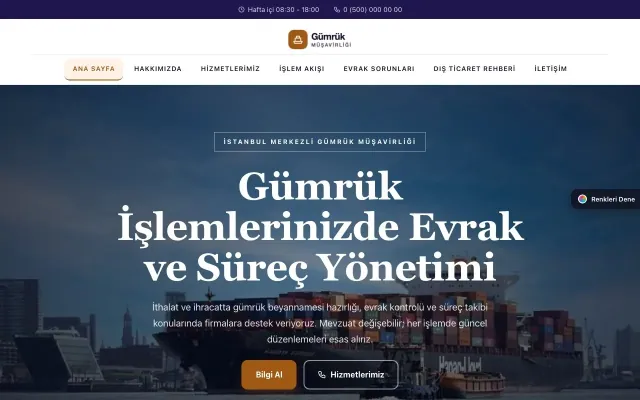 Gümrük Müşavirliği için Zigzag Lacivert Turuncu – Gümrük Müşavirliği Web Sitesi ana sayfa görünümü