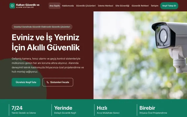 Blok Bordo Turkuaz – Güvenlik ve Alarm Web Sitesi ana sayfa görünümü