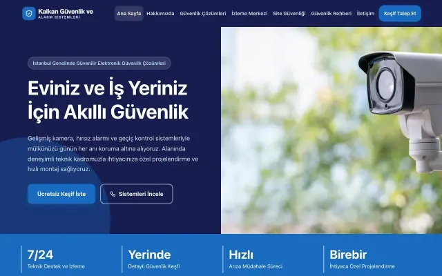 Blok Lacivert Mavi – Güvenlik ve Alarm Web Sitesi ana sayfa görünümü
