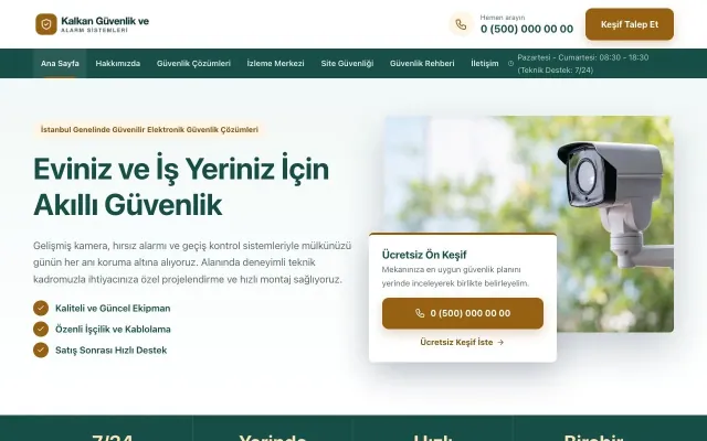 Bölünmüş Petrol Turuncu – Güvenlik ve Alarm Web Sitesi ana sayfa görünümü