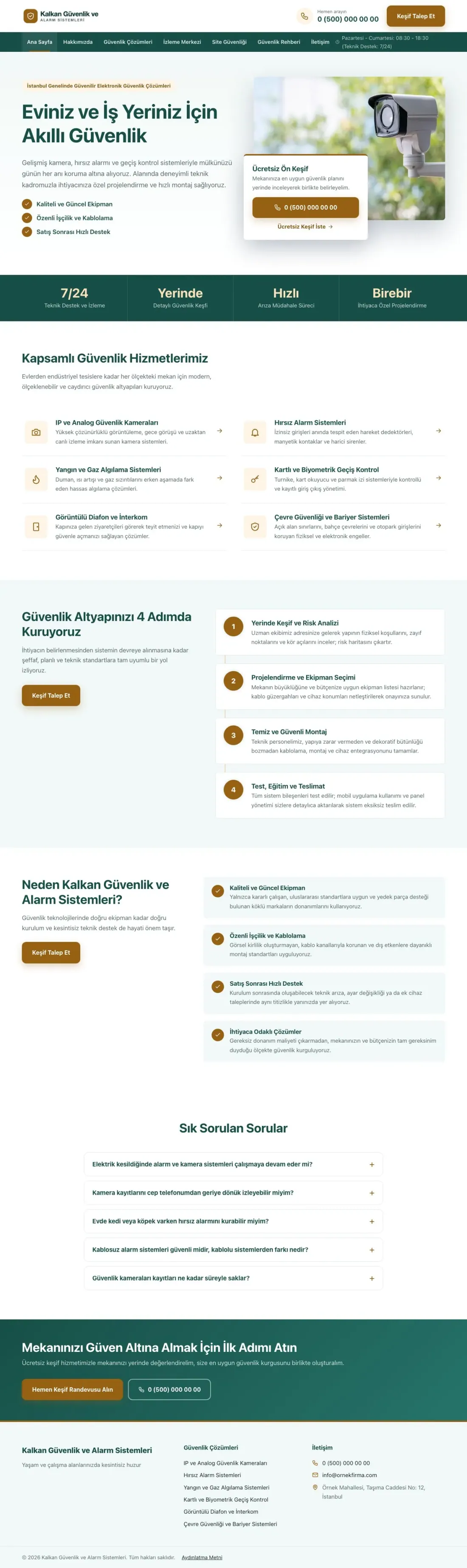 Bölünmüş Petrol Turuncu – Güvenlik ve Alarm Web Sitesi ana sayfa görünümü