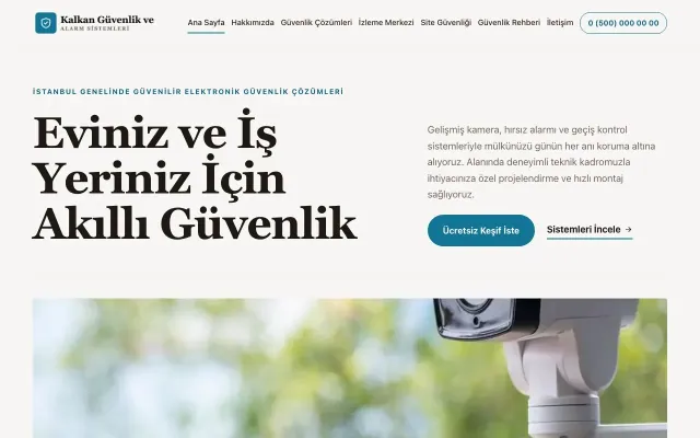 Editoryal Kahve Turkuaz – Güvenlik ve Alarm Web Sitesi ana sayfa görünümü