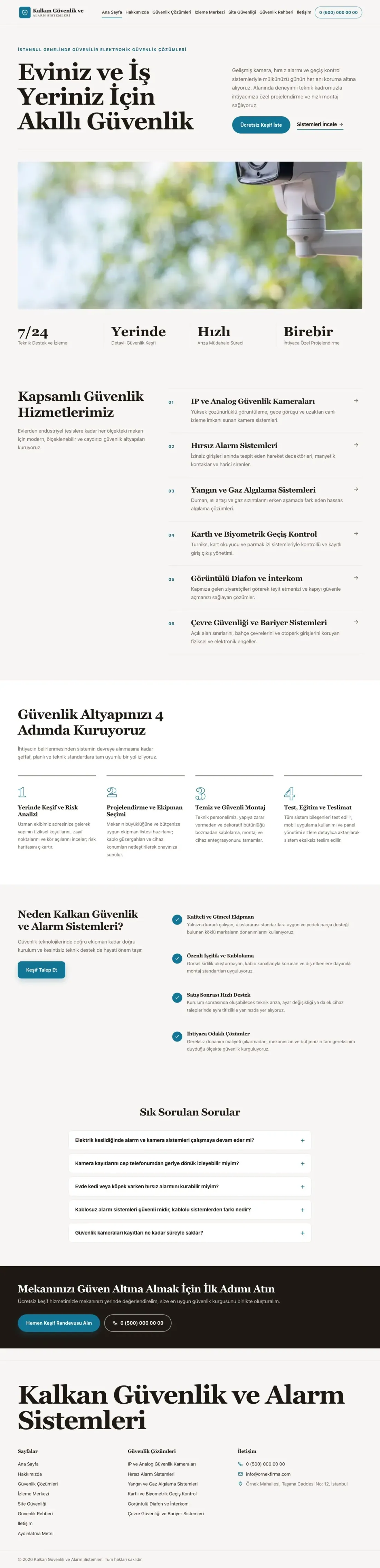 Editoryal Kahve Turkuaz – Güvenlik ve Alarm Web Sitesi ana sayfa görünümü