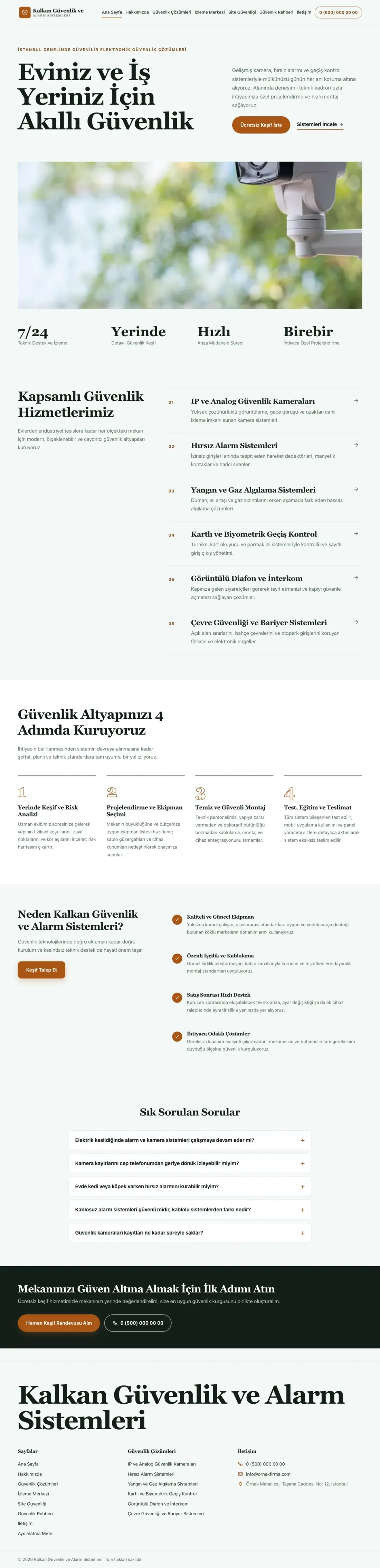 Editoryal Yeşil Turuncu – Güvenlik ve Alarm Web Sitesi ana sayfa görünümü