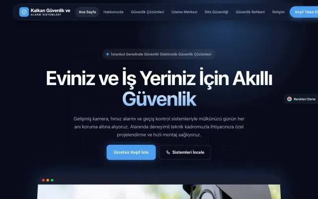 Güvenlik ve Alarm için Koyu Modern Lacivert Mavi – Güvenlik ve Alarm Web Sitesi ana sayfa görünümü
