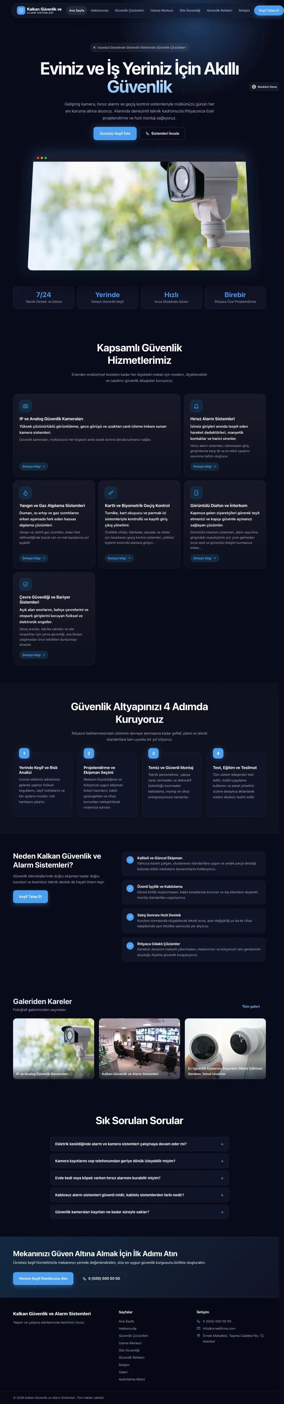Güvenlik ve Alarm için Koyu Modern Lacivert Mavi – Güvenlik ve Alarm Web Sitesi ana sayfa görünümü