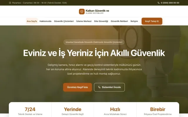 Merkez Zeytin Turuncu – Güvenlik ve Alarm Web Sitesi ana sayfa görünümü