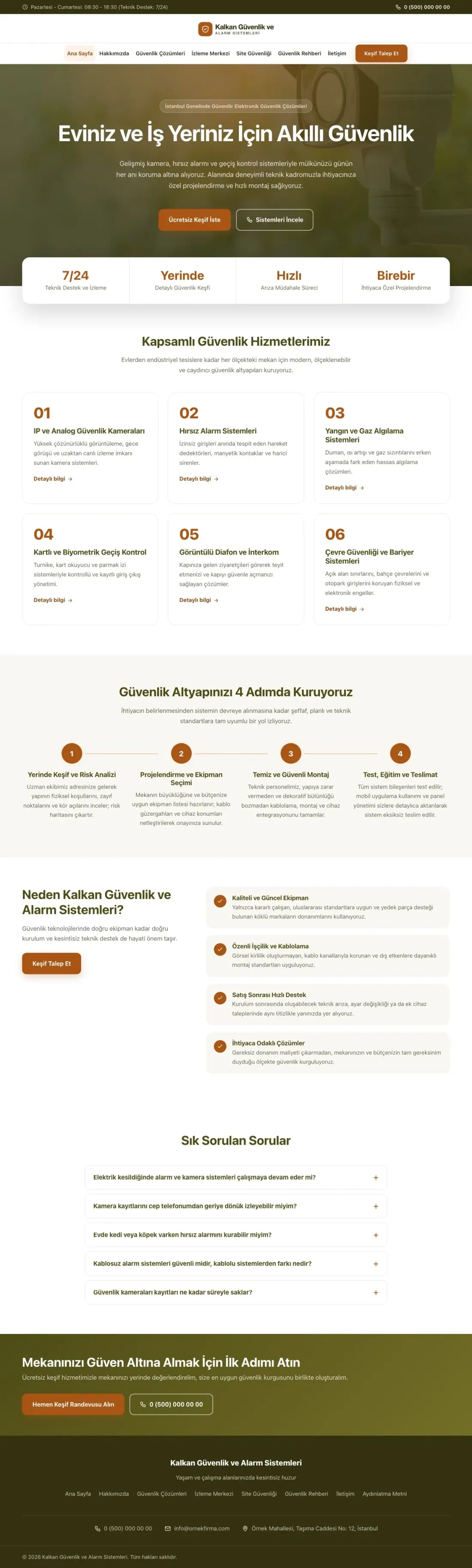 Merkez Zeytin Turuncu – Güvenlik ve Alarm Web Sitesi ana sayfa görünümü