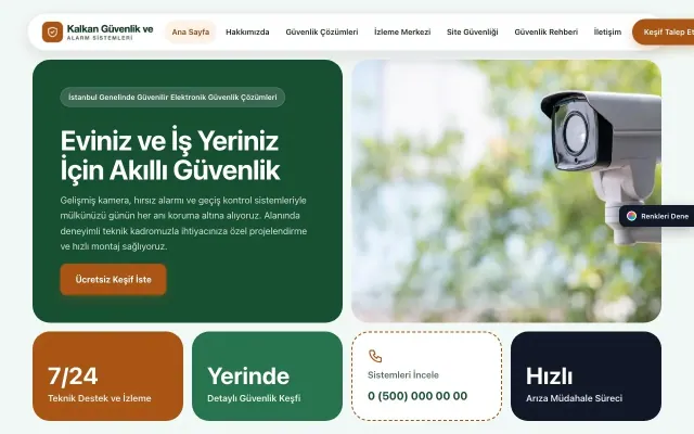 Güvenlik ve Alarm için Mozaik Yeşil Turuncu – Güvenlik ve Alarm Web Sitesi ana sayfa görünümü