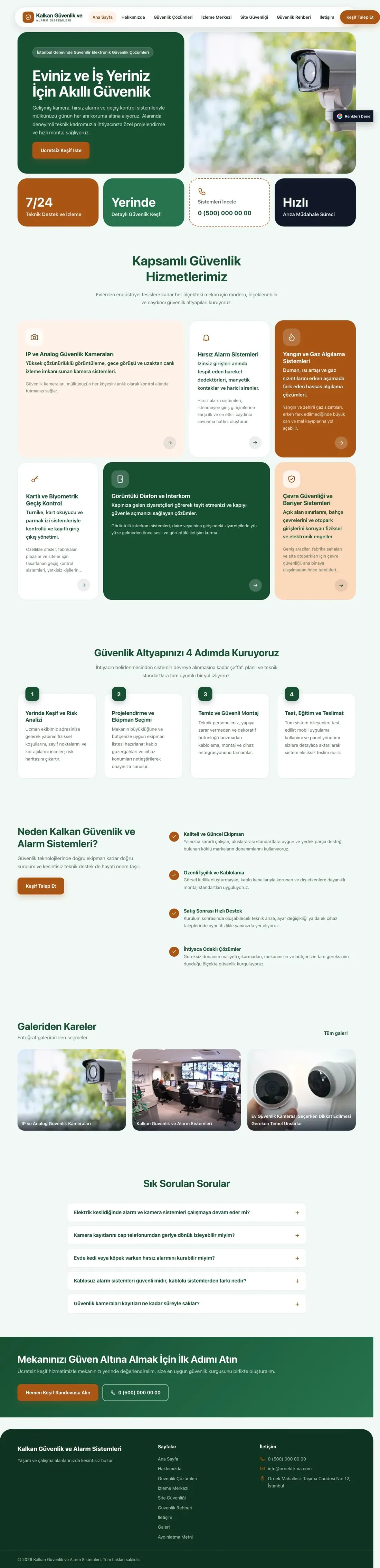 Güvenlik ve Alarm için Mozaik Yeşil Turuncu – Güvenlik ve Alarm Web Sitesi ana sayfa görünümü