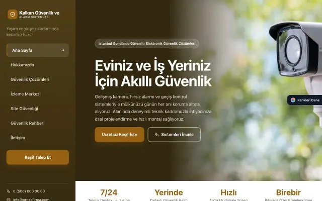Güvenlik ve Alarm için Sol Menü Kahve Turuncu – Güvenlik ve Alarm Web Sitesi ana sayfa görünümü