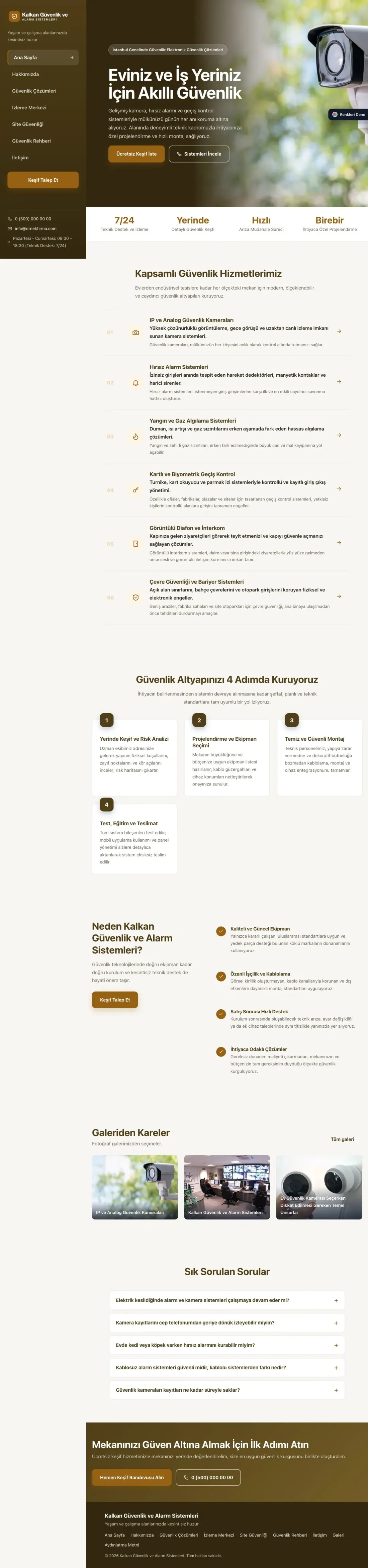 Güvenlik ve Alarm için Sol Menü Kahve Turuncu – Güvenlik ve Alarm Web Sitesi ana sayfa görünümü