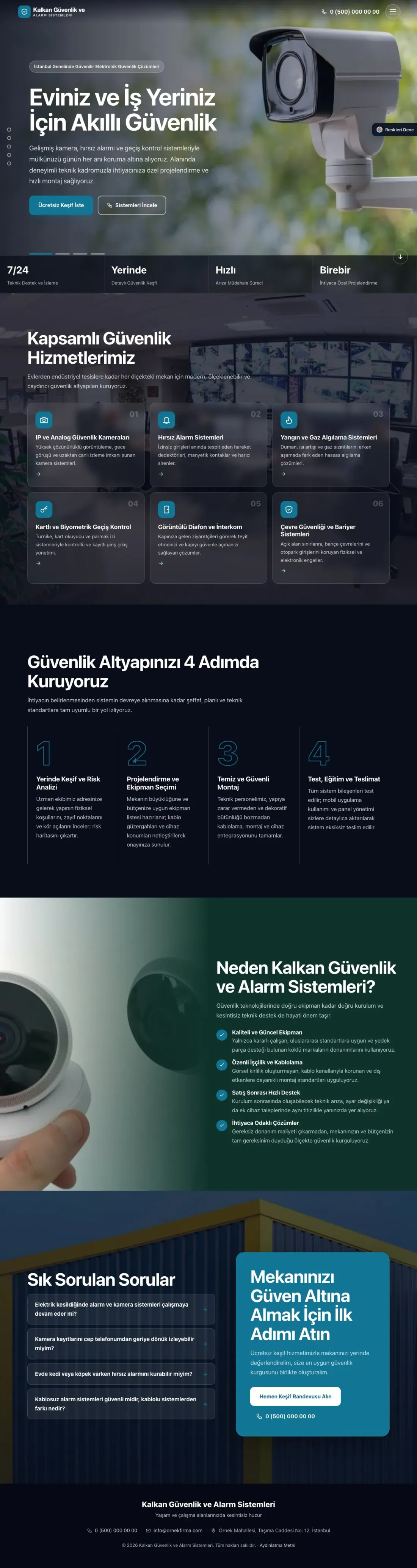 Güvenlik ve Alarm için Tam Ekran Petrol Turkuaz – Güvenlik ve Alarm Web Sitesi ana sayfa görünümü