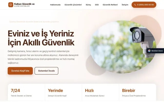Güvenlik ve Alarm için Tek Sayfa Kahve Turuncu – Güvenlik ve Alarm Web Sitesi ana sayfa görünümü